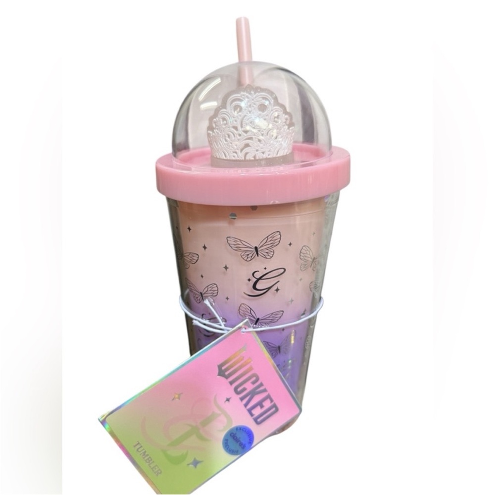 Wicked EXCLUSIVE Glinda Crown Pink Butterfly Tumbler with Straw